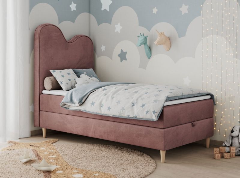 Łóżko młodzieżowe MKS Meble FLOW 90x180 H3 różowy welwet topper Visco 1szt.