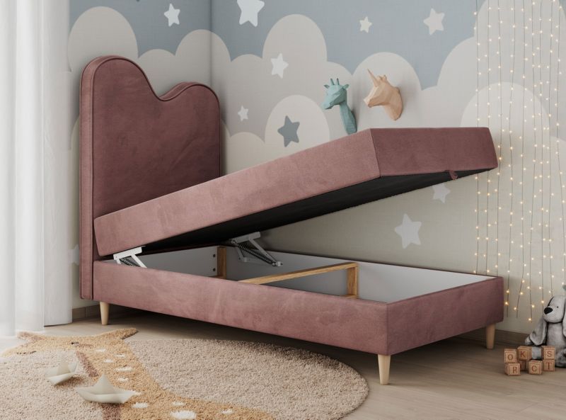 Łóżko młodzieżowe MKS Meble FLOW 90x180 H3 różowy welwet topper Visco 1szt.