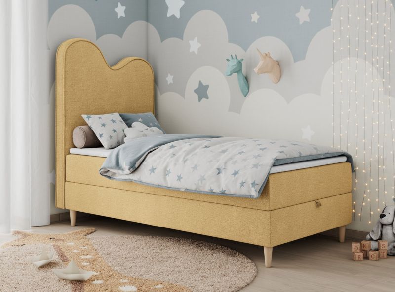 Łóżko młodzieżowe MKS Meble FLOW 90x180 H3 żółty struktura topper T25 1szt.