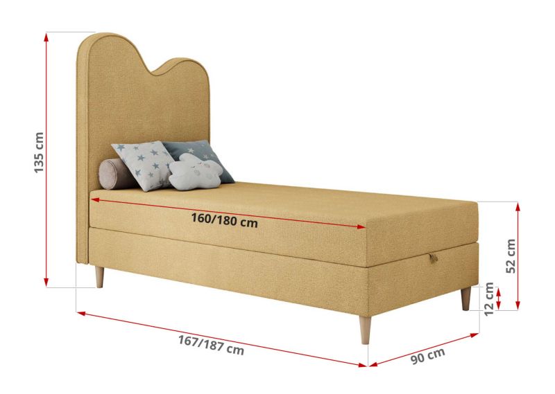 Łóżko młodzieżowe MKS Meble FLOW 90x180 H3 żółty struktura topper T25 1szt.