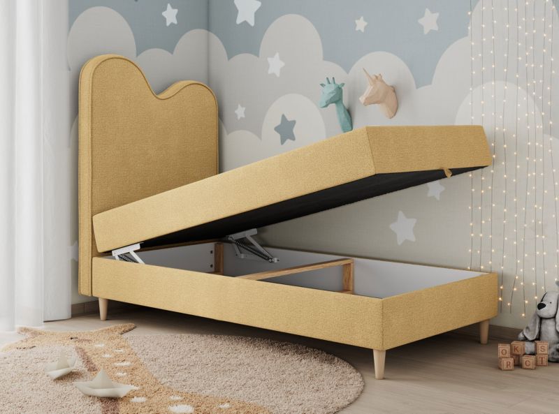 Łóżko młodzieżowe MKS Meble FLOW 90x180 H3 żółty struktura topper T25 1szt.