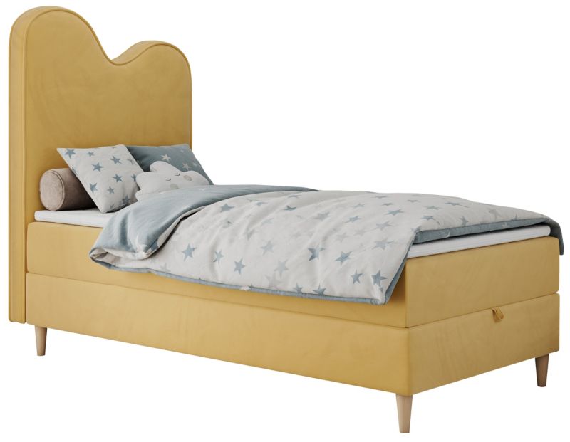 Łóżko młodzieżowe MKS Meble FLOW 90x180 H3 żółty welwet topper Visco 1szt.