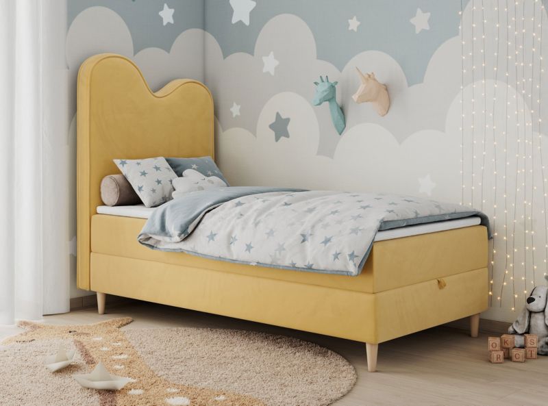 Łóżko młodzieżowe MKS Meble FLOW 90x180 H3 żółty welwet topper Visco 1szt.
