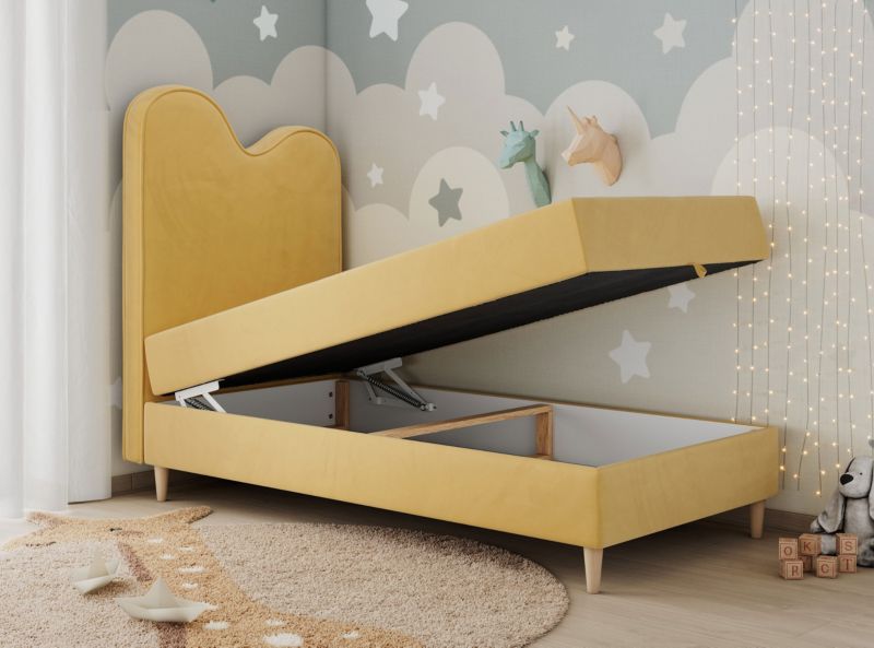 Łóżko młodzieżowe MKS Meble FLOW 90x180 H3 żółty welwet topper Visco 1szt.