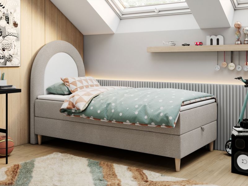 Łóżko młodzieżowe MKS Meble NEST 90x180 H3 beżowy struktura topper Visco 1szt.