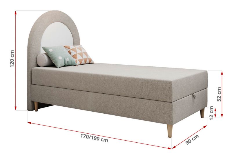 Łóżko młodzieżowe MKS Meble NEST 90x180 H3 beżowy struktura topper Visco 1szt.