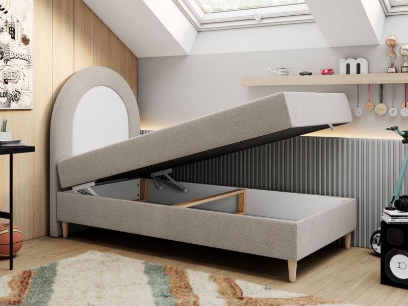Łóżko młodzieżowe MKS Meble NEST 90x180 H3 beżowy struktura topper Visco 1szt.