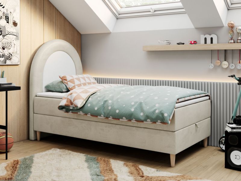 Łóżko młodzieżowe MKS Meble NEST 90x180 H3 beżowy welwet topper T25 1szt.