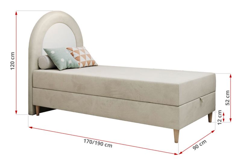 Łóżko młodzieżowe MKS Meble NEST 90x180 H3 beżowy welwet topper T25 1szt.