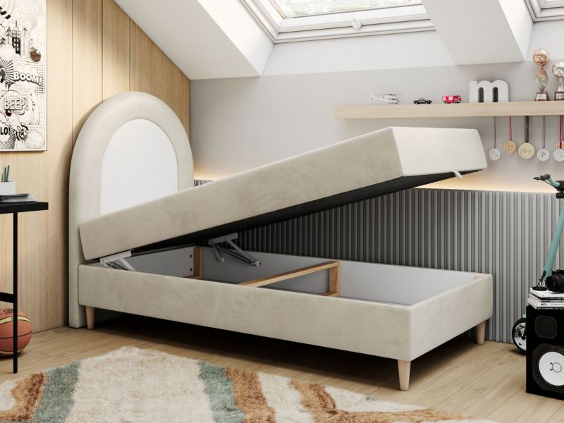 Łóżko młodzieżowe MKS Meble NEST 90x180 H3 beżowy welwet topper T25 1szt.
