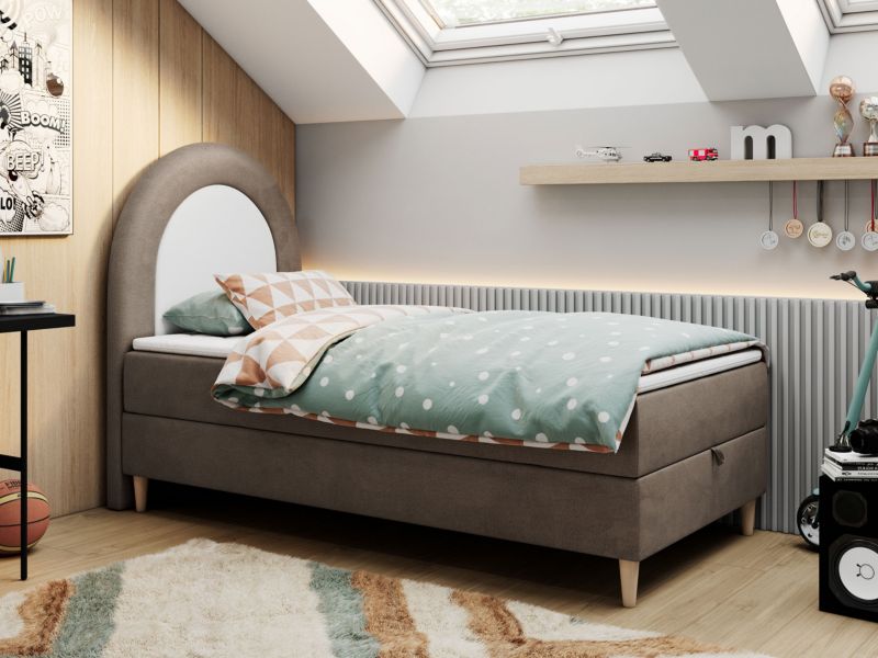 Łóżko młodzieżowe MKS Meble NEST 90x180 H3 brązowy welwet topper T25 1szt.
