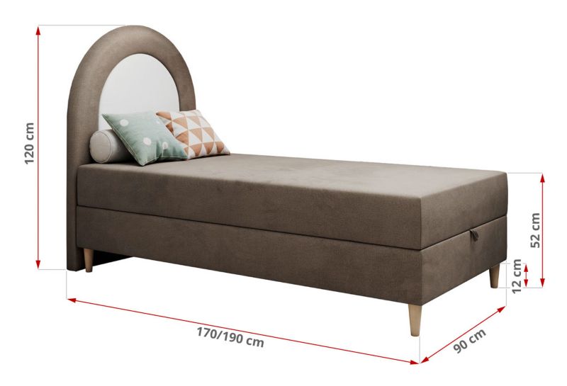 Łóżko młodzieżowe MKS Meble NEST 90x180 H3 brązowy welwet topper Visco 1szt.