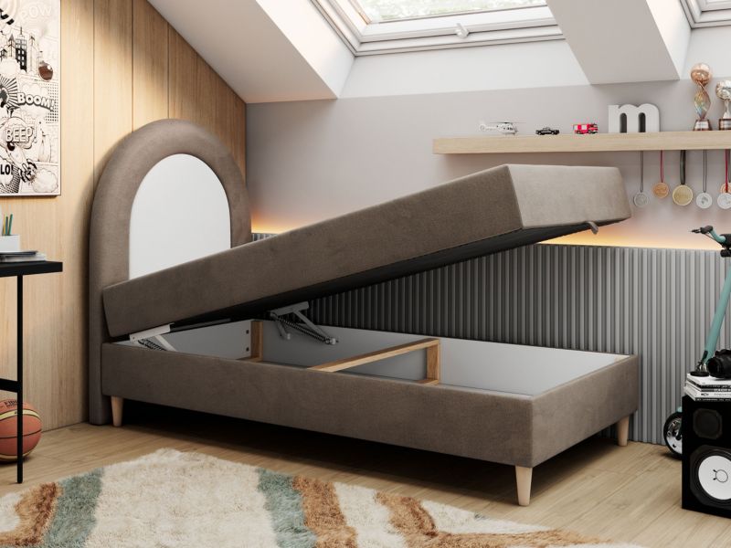Łóżko młodzieżowe MKS Meble NEST 90x180 H3 brązowy welwet topper Visco 1szt.