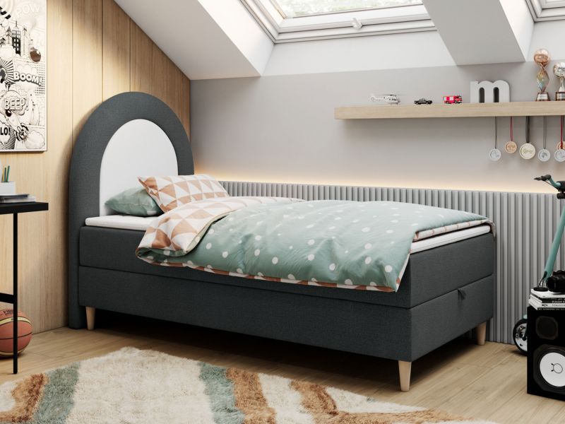 Łóżko młodzieżowe MKS Meble NEST 90x180 H3 ciemnoszary struktura topper T25 1szt.