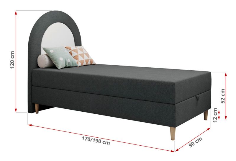 Łóżko młodzieżowe MKS Meble NEST 90x180 H3 ciemnoszary struktura topper T25 1szt.