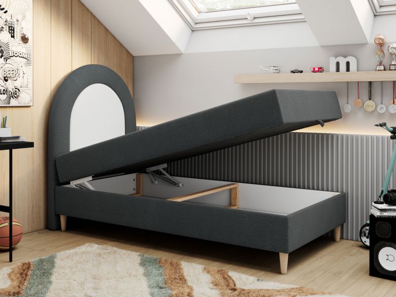 Łóżko młodzieżowe MKS Meble NEST 90x180 H3 ciemnoszary struktura topper T25 1szt.