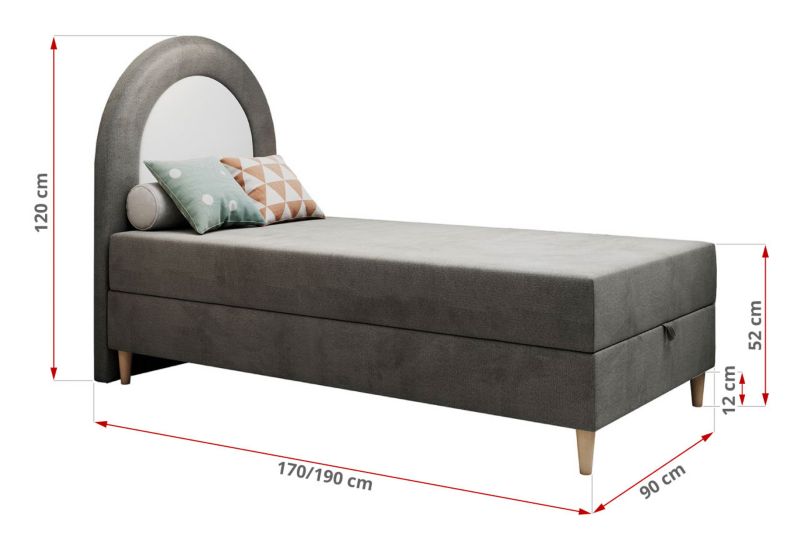 Łóżko młodzieżowe MKS Meble NEST 90x180 H3 ciemnoszary welwet topper Visco 1szt.