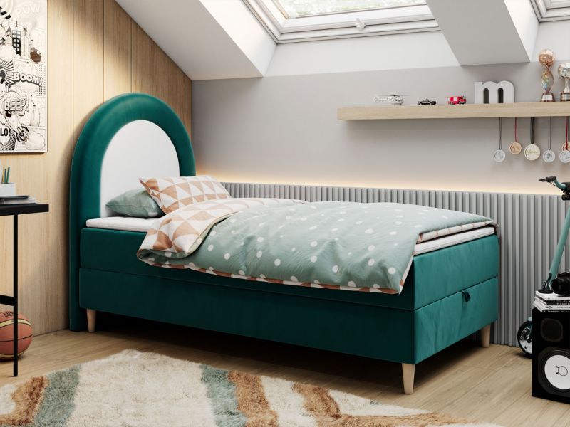 Łóżko młodzieżowe MKS Meble NEST 90x180 H3 ciemnozielony welwet topper T25 1szt.