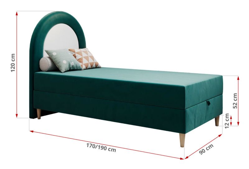 Łóżko młodzieżowe MKS Meble NEST 90x180 H3 ciemnozielony welwet topper T25 1szt.