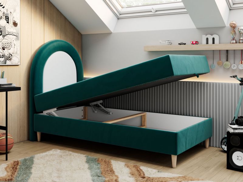 Łóżko młodzieżowe MKS Meble NEST 90x180 H3 ciemnozielony welwet topper Visco 1szt.