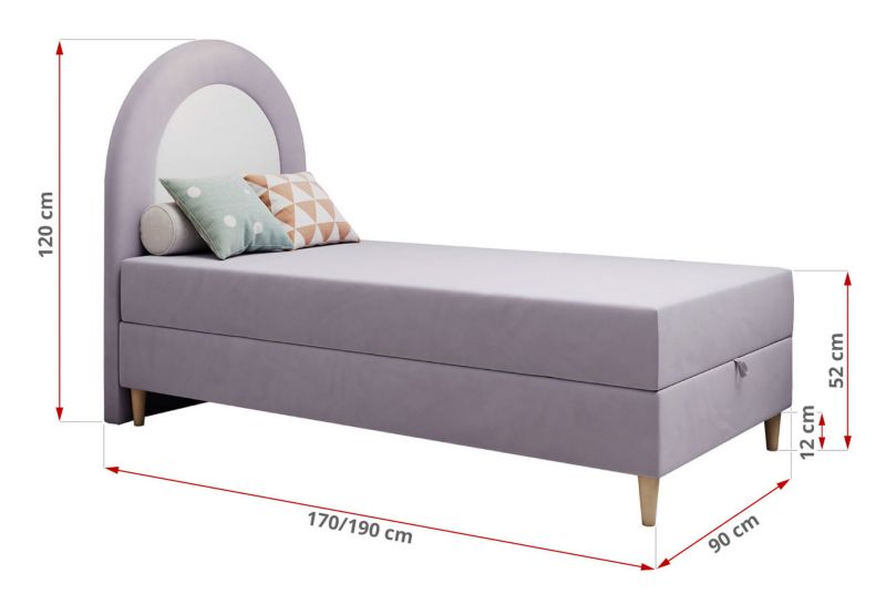 Łóżko młodzieżowe MKS Meble NEST 90x180 H3 fioletowy welwet topper T25 1szt.