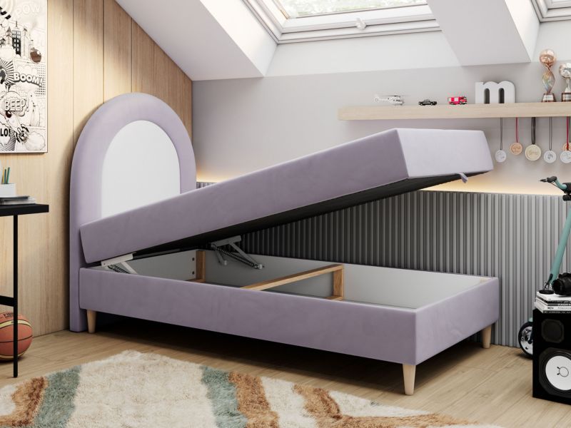 Łóżko młodzieżowe MKS Meble NEST 90x180 H3 fioletowy welwet topper T25 1szt.