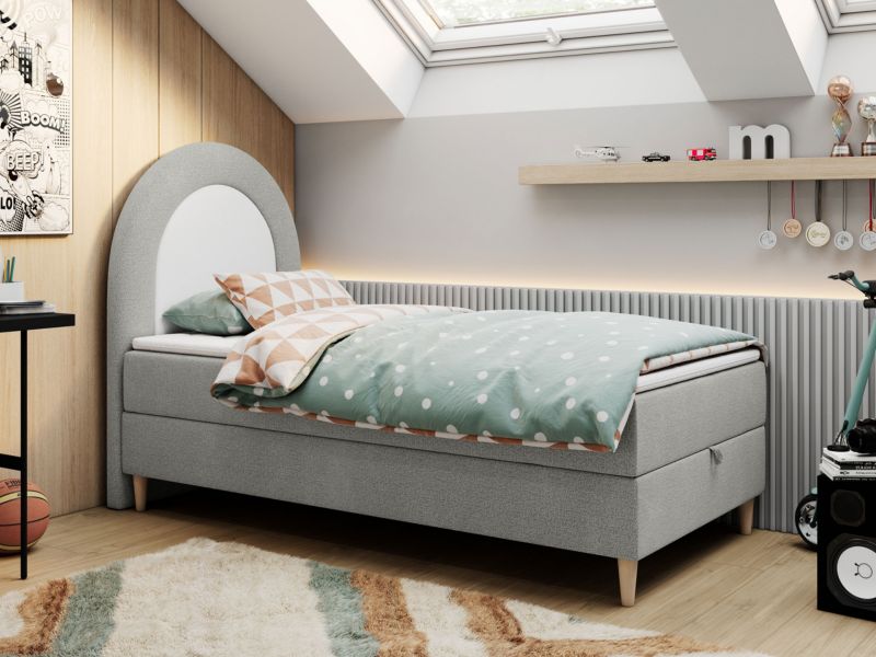 Łóżko młodzieżowe MKS Meble NEST 90x180 H3 jasnoszary struktura topper T25 1szt.