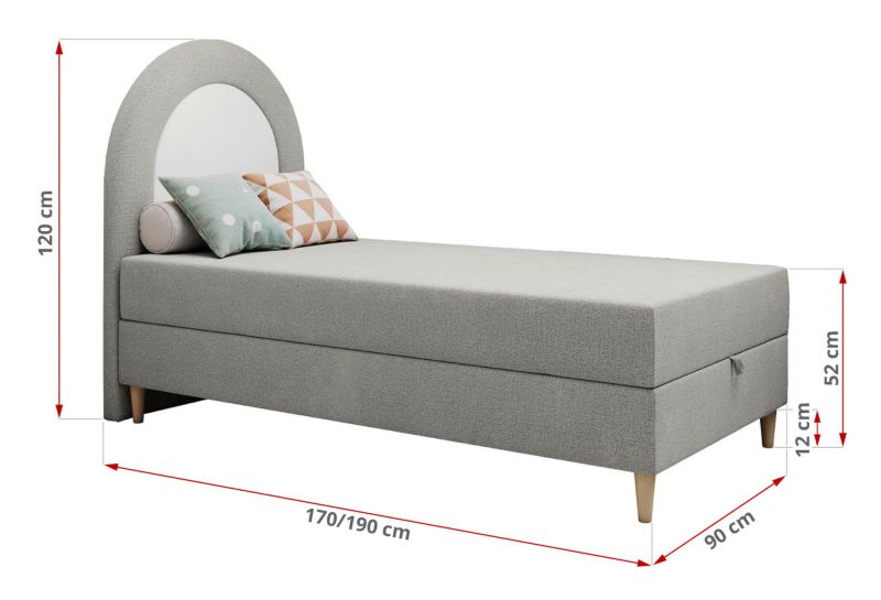 Łóżko młodzieżowe MKS Meble NEST 90x180 H3 jasnoszary struktura topper T25 1szt.