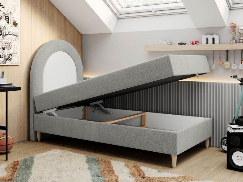 Łóżko młodzieżowe MKS Meble NEST 90x180 H3 jasnoszary struktura topper T25 1szt.