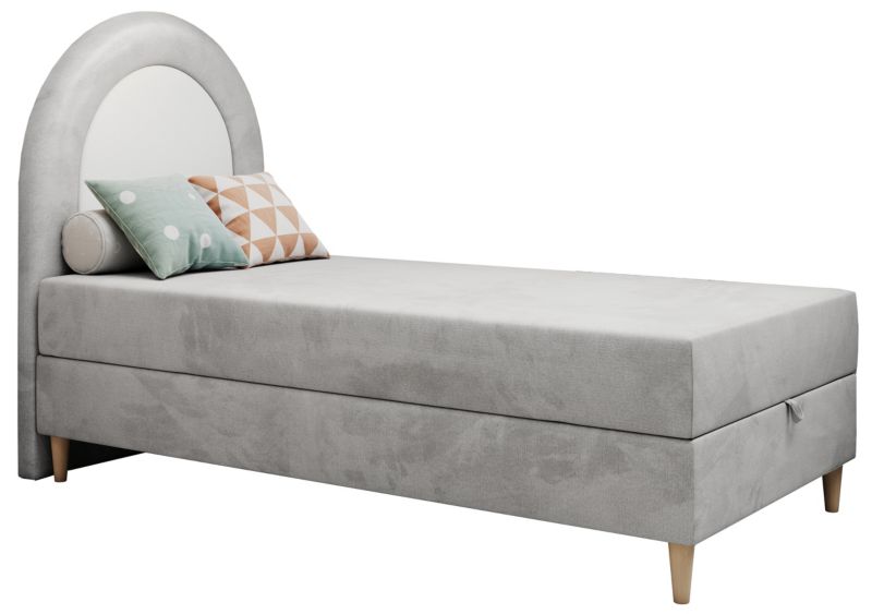 Łóżko młodzieżowe MKS Meble NEST 90x180 H3 jasnoszary welwet topper T25 1szt.