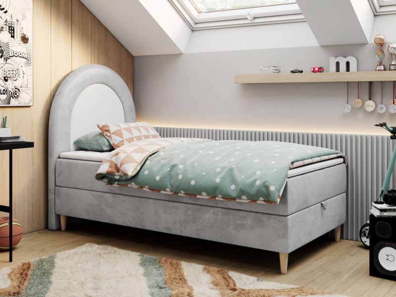 Łóżko młodzieżowe MKS Meble NEST 90x180 H3 jasnoszary welwet topper T25 1szt.