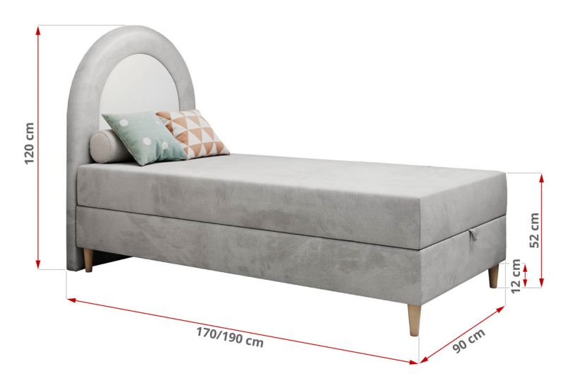 Łóżko młodzieżowe MKS Meble NEST 90x180 H3 jasnoszary welwet topper T25 1szt.