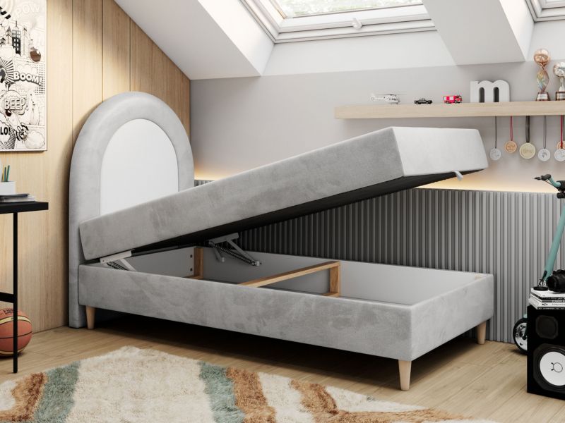 Łóżko młodzieżowe MKS Meble NEST 90x180 H3 jasnoszary welwet topper T25 1szt.