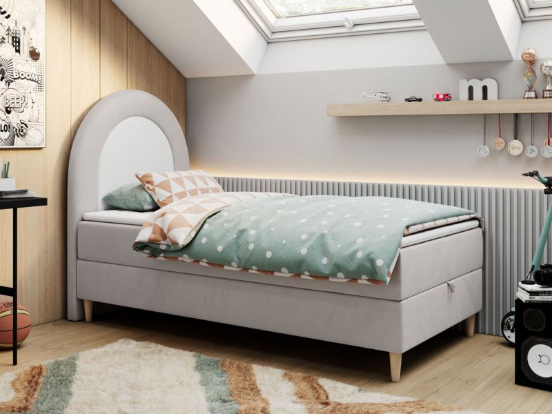Łóżko młodzieżowe MKS Meble NEST 90x180 H3 jasnoszary welwet topper Visco 1szt.