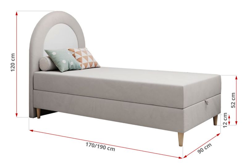 Łóżko młodzieżowe MKS Meble NEST 90x180 H3 jasnoszary welwet topper Visco 1szt.