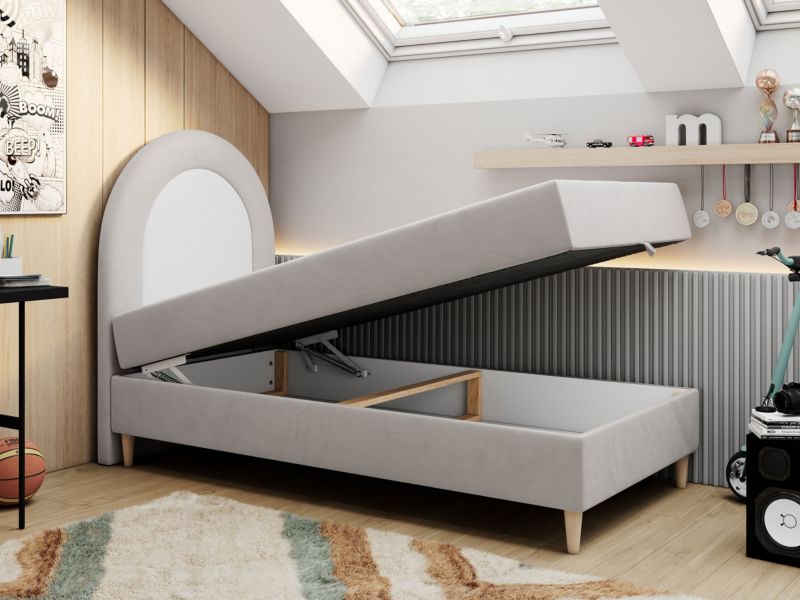 Łóżko młodzieżowe MKS Meble NEST 90x180 H3 jasnoszary welwet topper Visco 1szt.