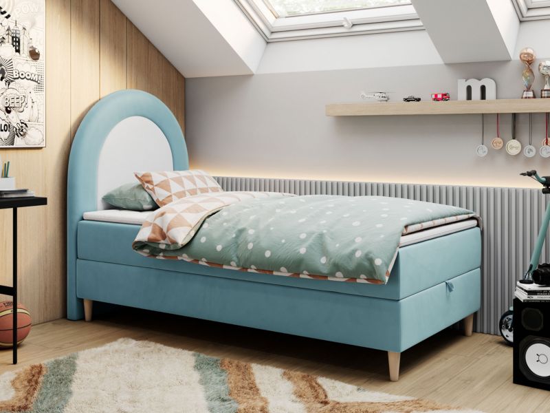 Łóżko młodzieżowe MKS Meble NEST 90x180 H3 niebieski welwet topper T25 1szt.