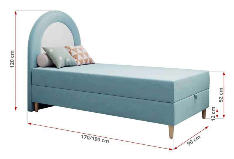 Łóżko młodzieżowe MKS Meble NEST 90x180 H3 niebieski welwet topper T25 1szt.