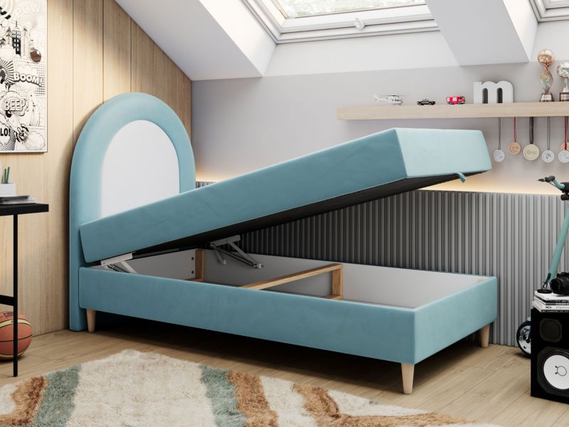 Łóżko młodzieżowe MKS Meble NEST 90x180 H3 niebieski welwet topper T25 1szt.