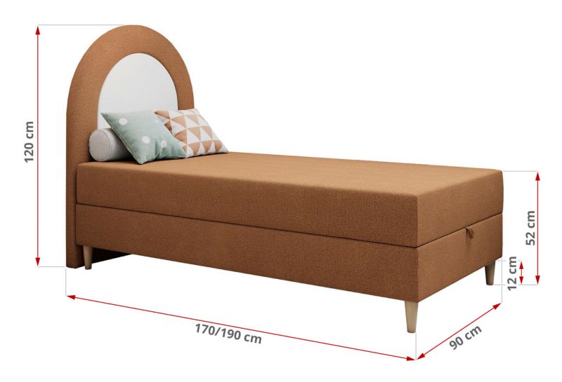 Łóżko młodzieżowe MKS Meble NEST 90x180 H3 pomarańczowy struktura topper T25 1szt.