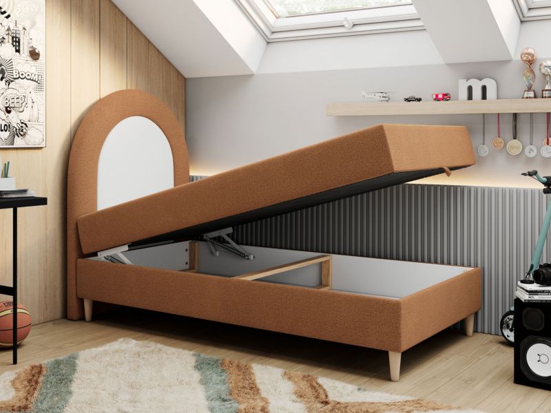 Łóżko młodzieżowe MKS Meble NEST 90x180 H3 pomarańczowy struktura topper T25 1szt.
