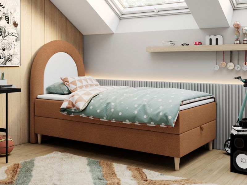 Łóżko młodzieżowe MKS Meble NEST 90x180 H3 pomarańczowy struktura topper Visco 1szt.