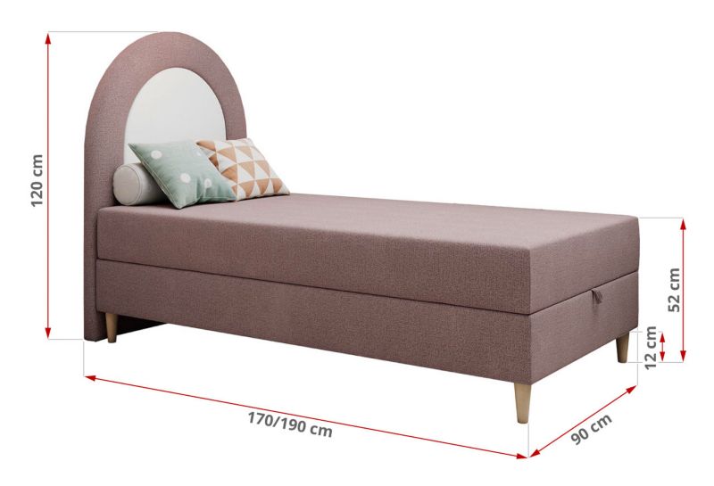 Łóżko młodzieżowe MKS Meble NEST 90x180 H3 różowy struktura topper T25 1szt.