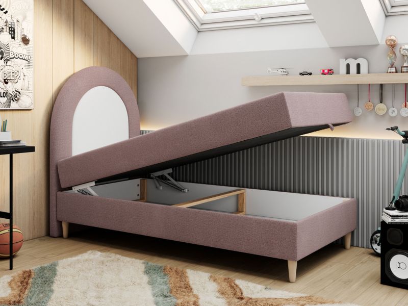 Łóżko młodzieżowe MKS Meble NEST 90x180 H3 różowy struktura topper T25 1szt.
