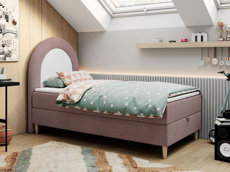 Łóżko młodzieżowe MKS Meble NEST 90x180 H3 różowy struktura topper Visco 1szt.