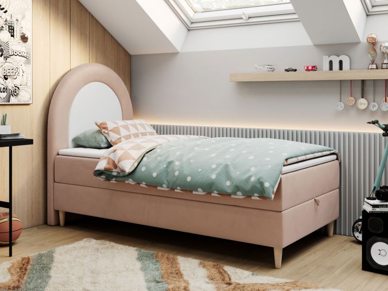 Łóżko młodzieżowe MKS Meble NEST 90x180 H3 różowy welwet topper T25 1szt.