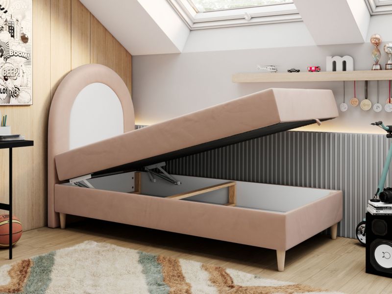 Łóżko młodzieżowe MKS Meble NEST 90x180 H3 różowy welwet topper T25 1szt.