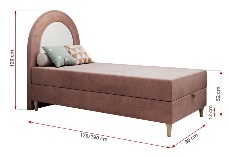Łóżko młodzieżowe MKS Meble NEST 90x180 H3 różowy welwet topper T25 1szt.