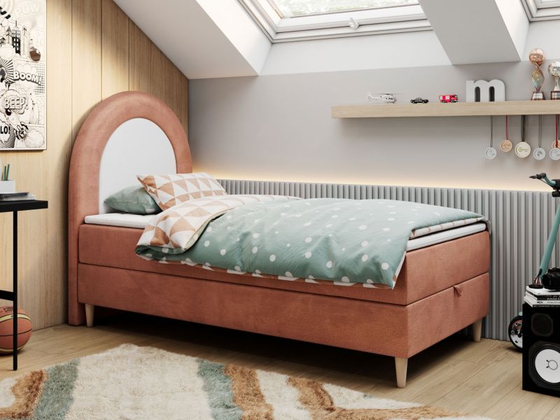Łóżko młodzieżowe MKS Meble NEST 90x180 H3 różowy welwet topper Visco 1szt.
