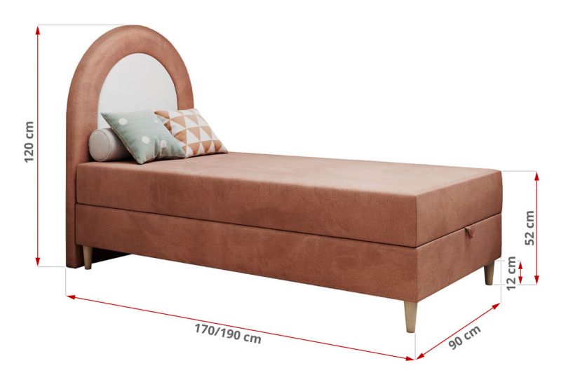Łóżko młodzieżowe MKS Meble NEST 90x180 H3 różowy welwet topper Visco 1szt.